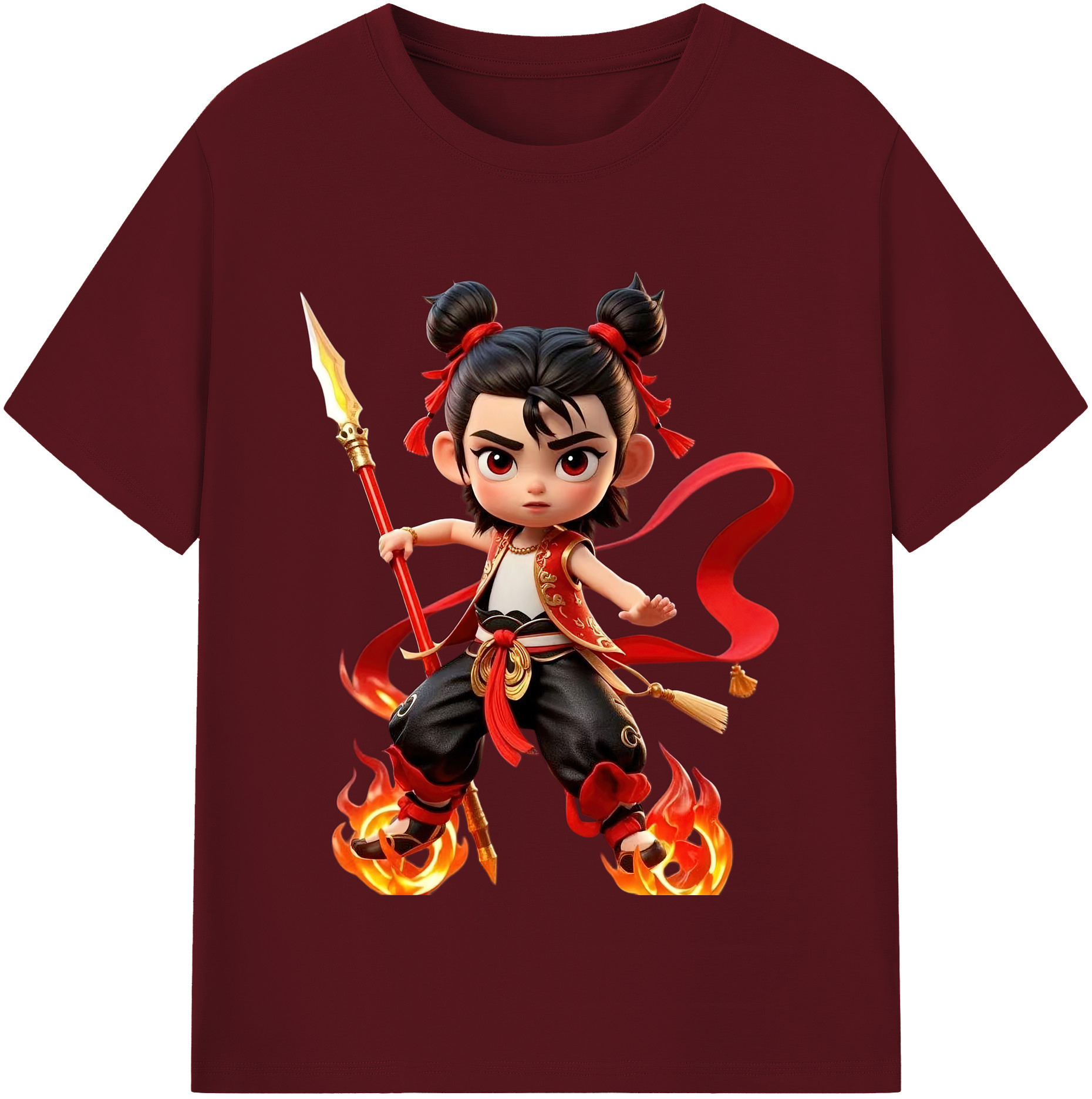 （画像用） Ne Zha 2 ナタ 魔童の大暴れ 綿100％半袖Tシャツ（フロントプリント）